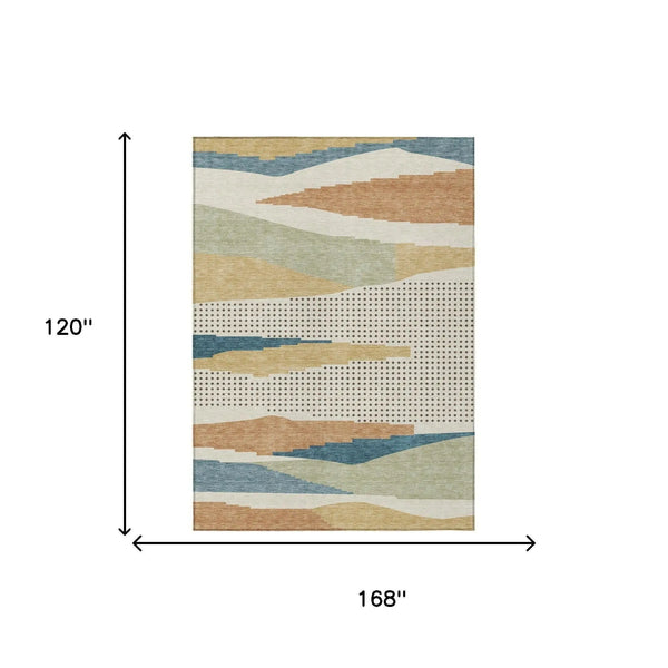 10' X 14' Ivory And Cream Abstract Washable Indoor Outdoor Area Rug Homeroots Outdoor
