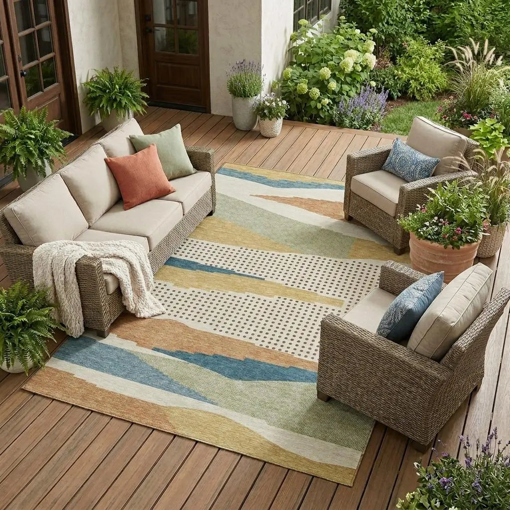 10' X 14' Ivory And Cream Abstract Washable Indoor Outdoor Area Rug Homeroots Outdoor
