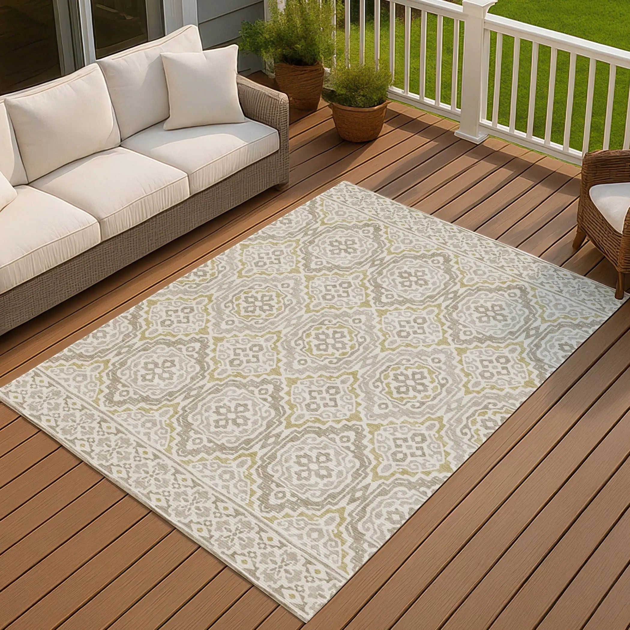 10' X 14' Ivory And Denim Blue Tribal Washable Indoor Outdoor Area Rug Homeroots Outdoor