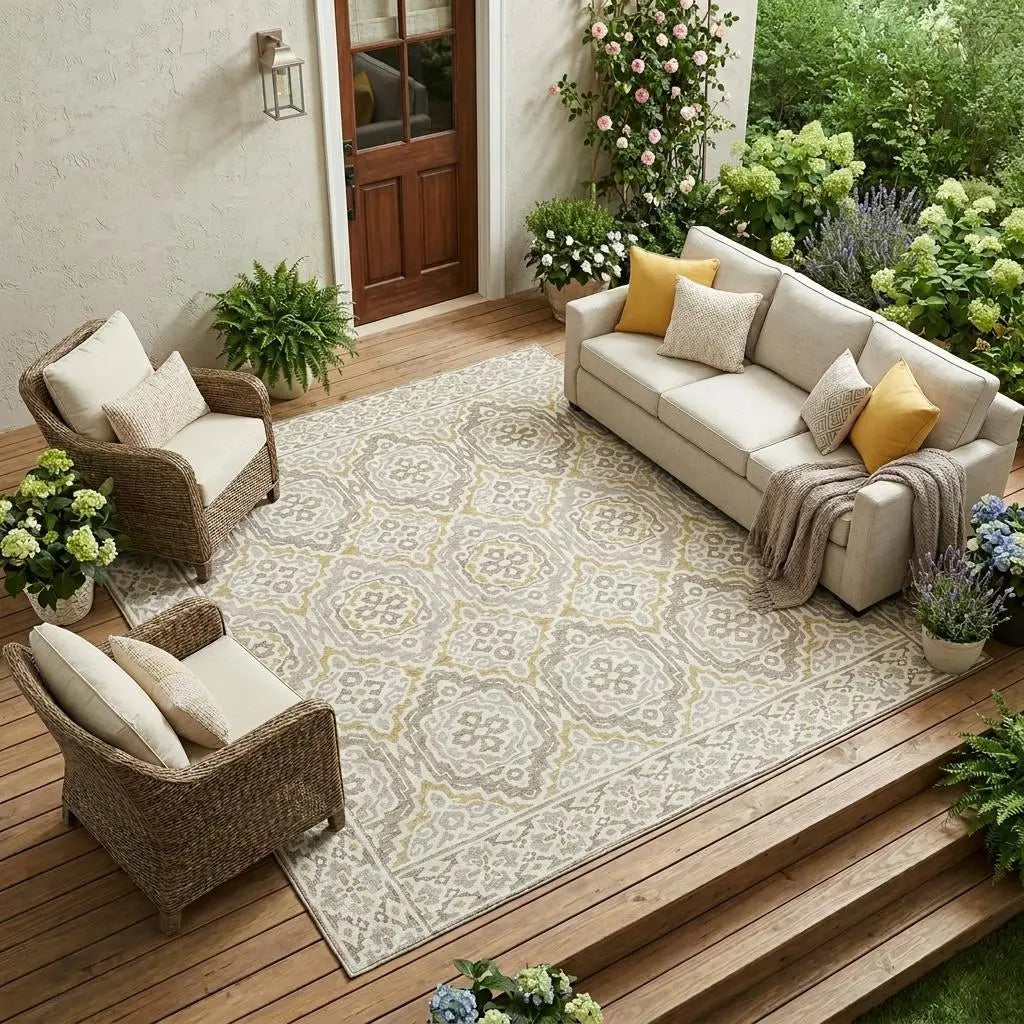 10' X 14' Ivory And Denim Blue Tribal Washable Indoor Outdoor Area Rug Homeroots Outdoor