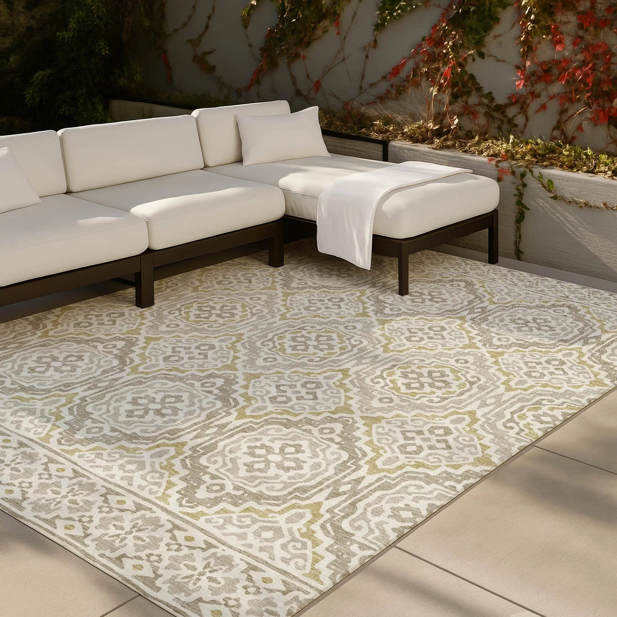 10' X 14' Ivory And Denim Blue Tribal Washable Indoor Outdoor Area Rug Homeroots Outdoor