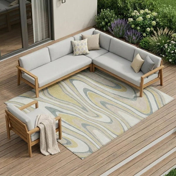 10' X 14' Ivory And Gold Abstract Washable Indoor Outdoor Area Rug Homeroots Outdoor