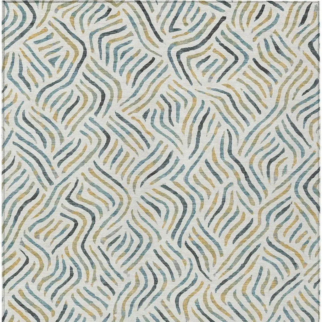 10' X 14' Ivory And Gold Abstract Washable Indoor Outdoor Area Rug Homeroots Outdoor