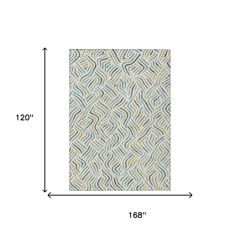 10' X 14' Ivory And Gold Abstract Washable Indoor Outdoor Area Rug Homeroots Outdoor
