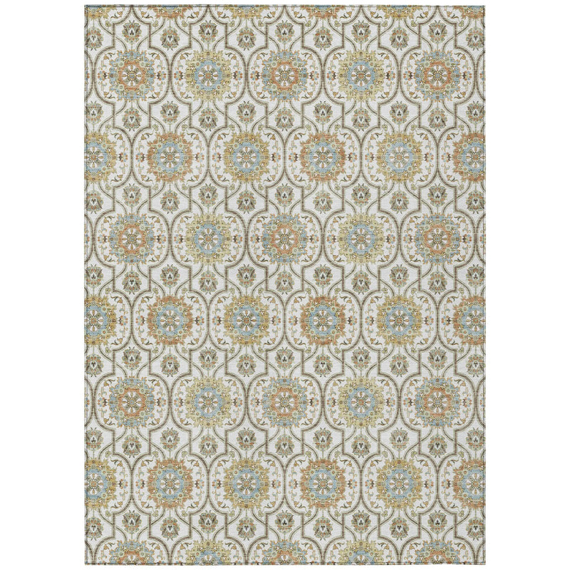 10' X 14' Ivory And Gold Floral Medallion Washable Indoor Outdoor Area Rug Homeroots Outdoor