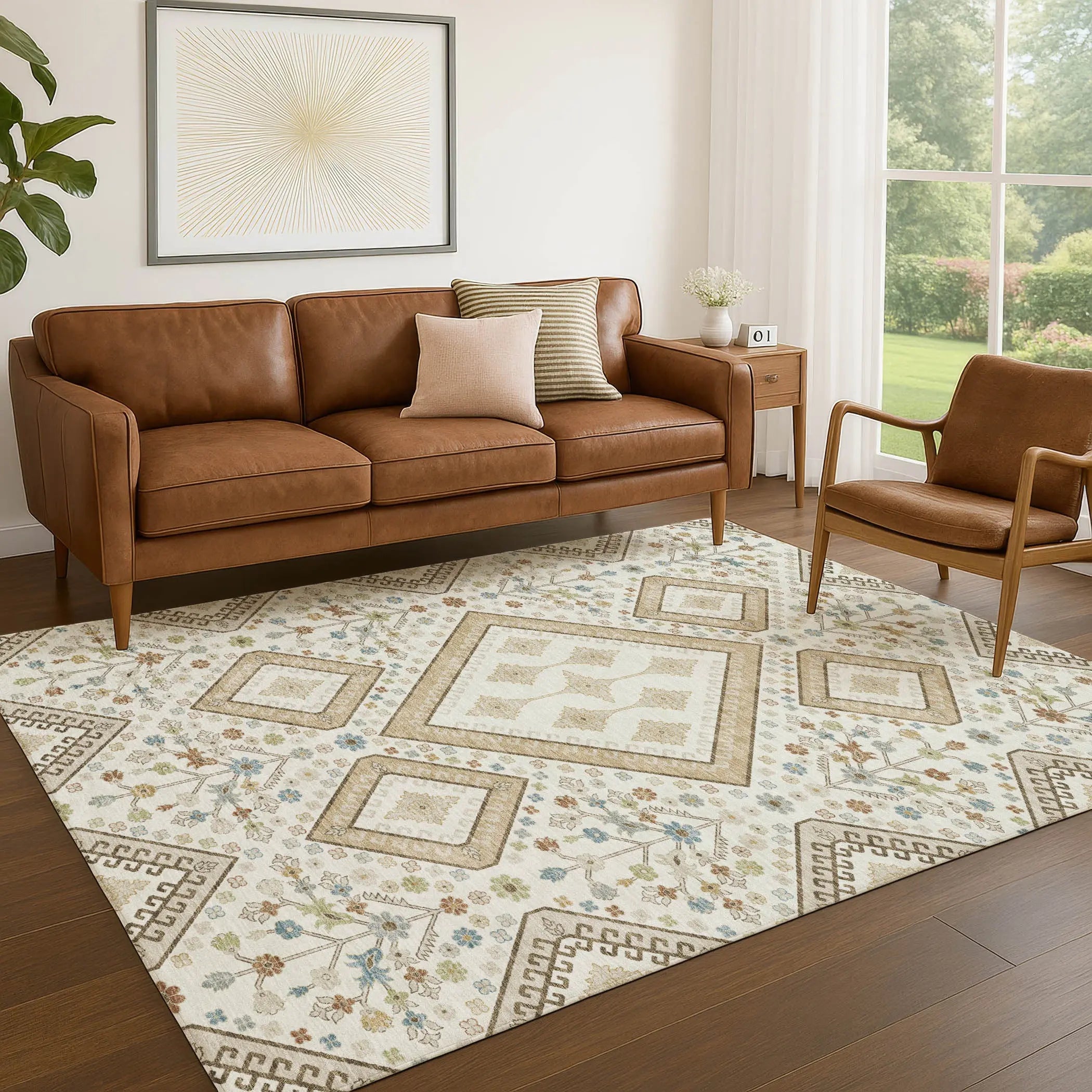 10' X 14' Ivory And Gold Medallion Washable Indoor Outdoor Area Rug Homeroots Outdoor