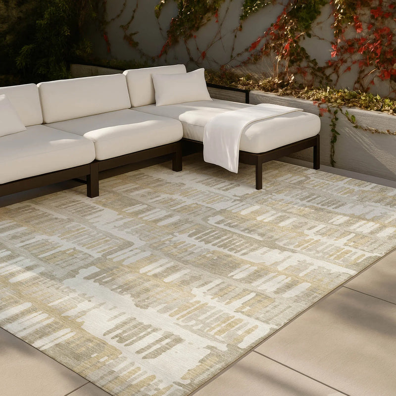 10' X 14' Ivory And Gray Abstract Washable Indoor Outdoor Area Rug Homeroots Outdoor