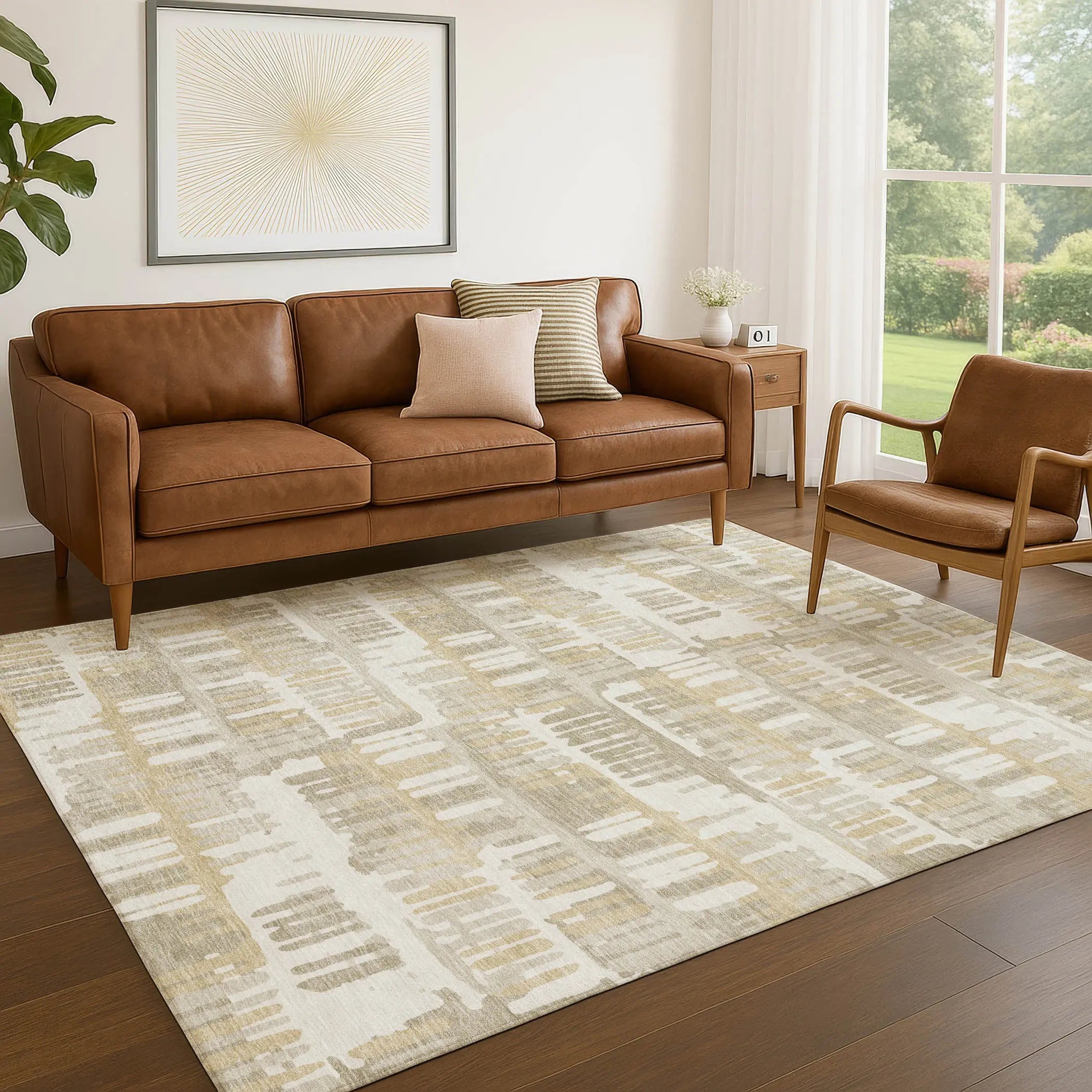 10' X 14' Ivory And Gray Abstract Washable Indoor Outdoor Area Rug Homeroots Outdoor