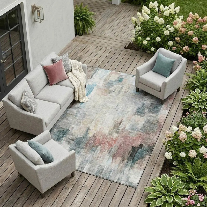 10' X 14' Ivory And Gray Abstract Washable Indoor Outdoor Area Rug Homeroots Outdoor