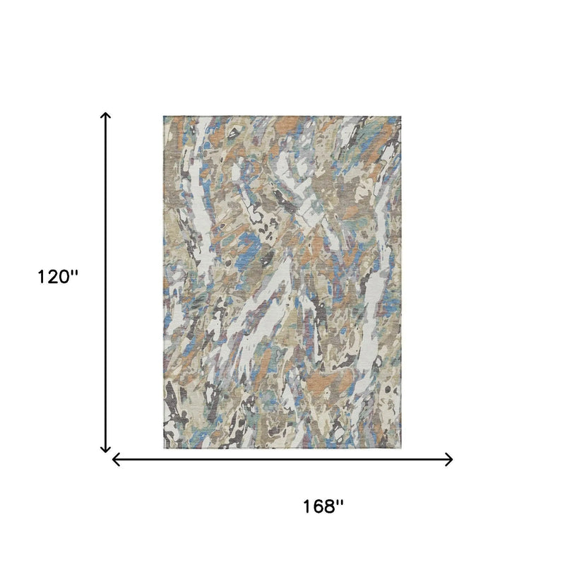 10' X 14' Ivory And Gray Abstract Washable Indoor Outdoor Area Rug Homeroots Outdoor