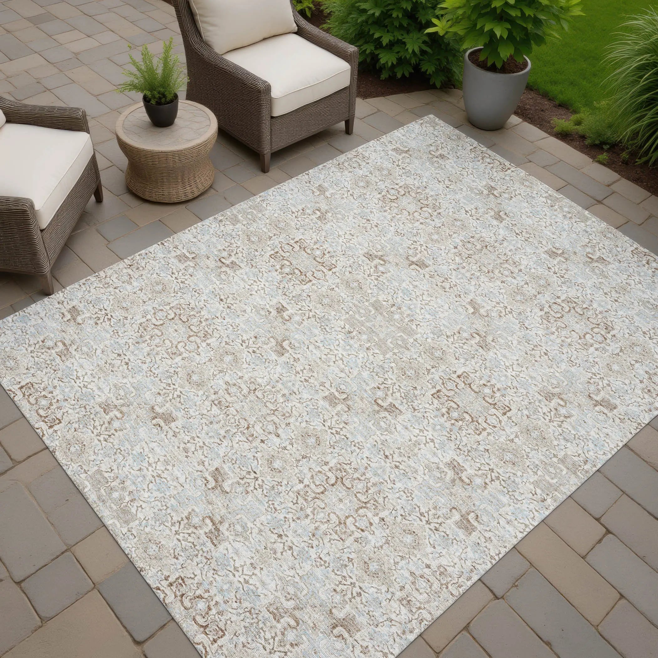 10' X 14' Ivory And Gray Oriental Washable Indoor Outdoor Area Rug Homeroots Outdoor