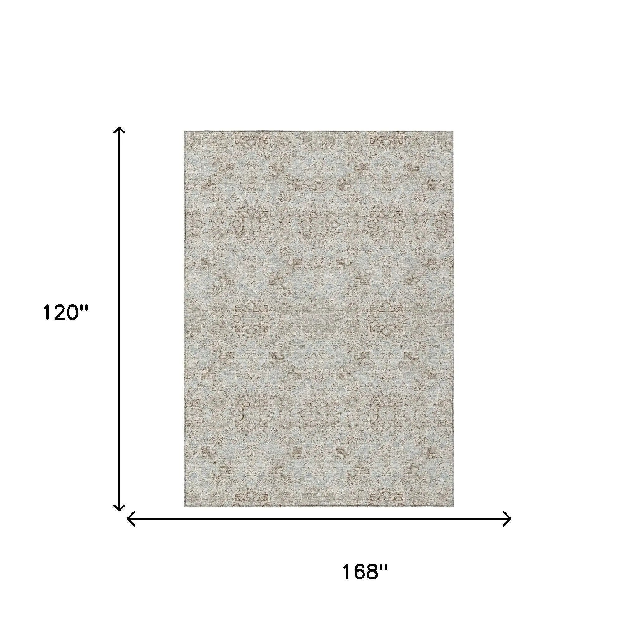 10' X 14' Ivory And Gray Oriental Washable Indoor Outdoor Area Rug Homeroots Outdoor