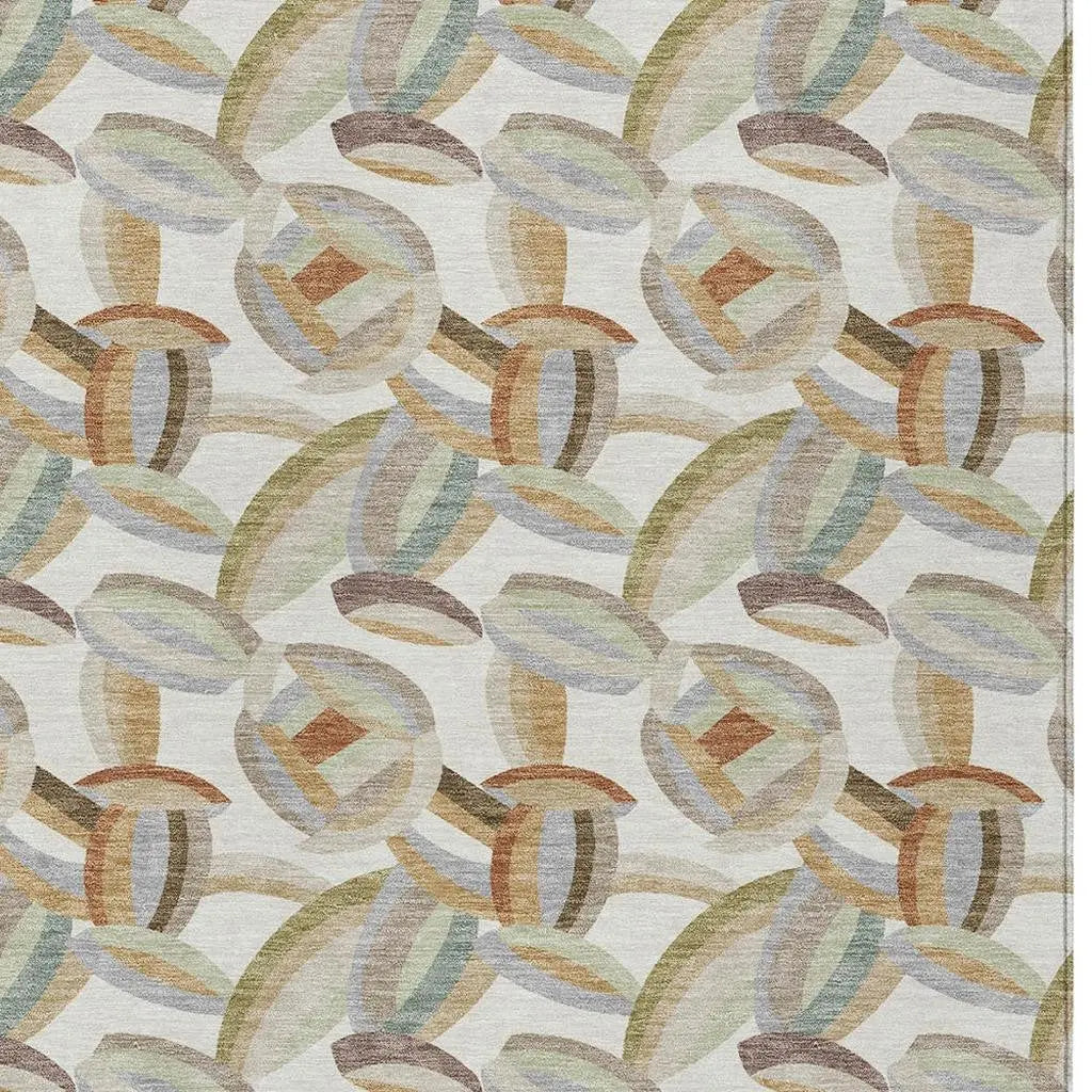 10' X 14' Ivory And Green Abstract Washable Indoor Outdoor Area Rug Homeroots Outdoor