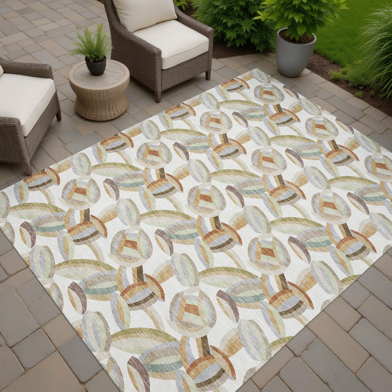 10' X 14' Ivory And Green Abstract Washable Indoor Outdoor Area Rug Homeroots Outdoor