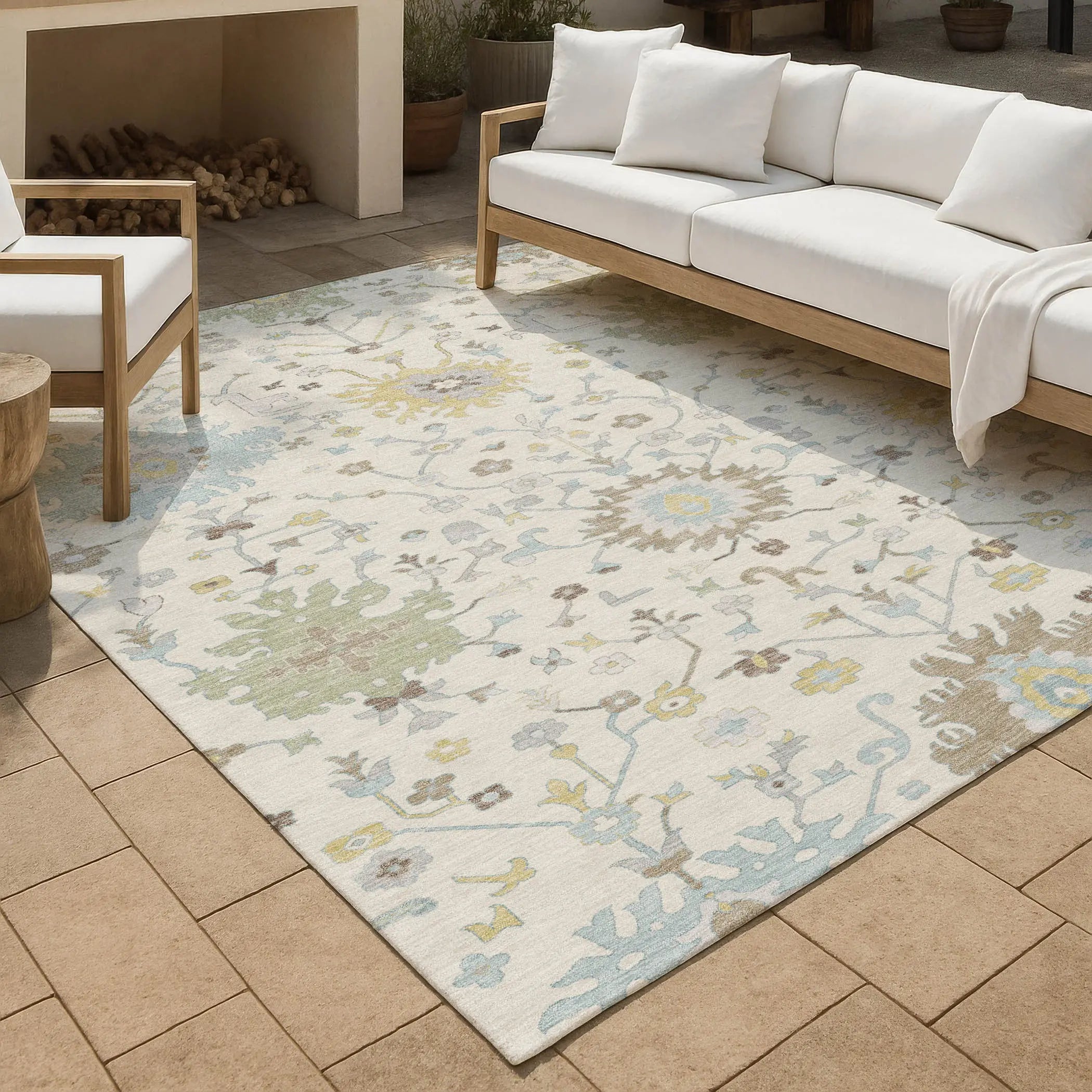 10' X 14' Ivory And Green Faux Bois Washable Indoor Outdoor Area Rug Homeroots Outdoor