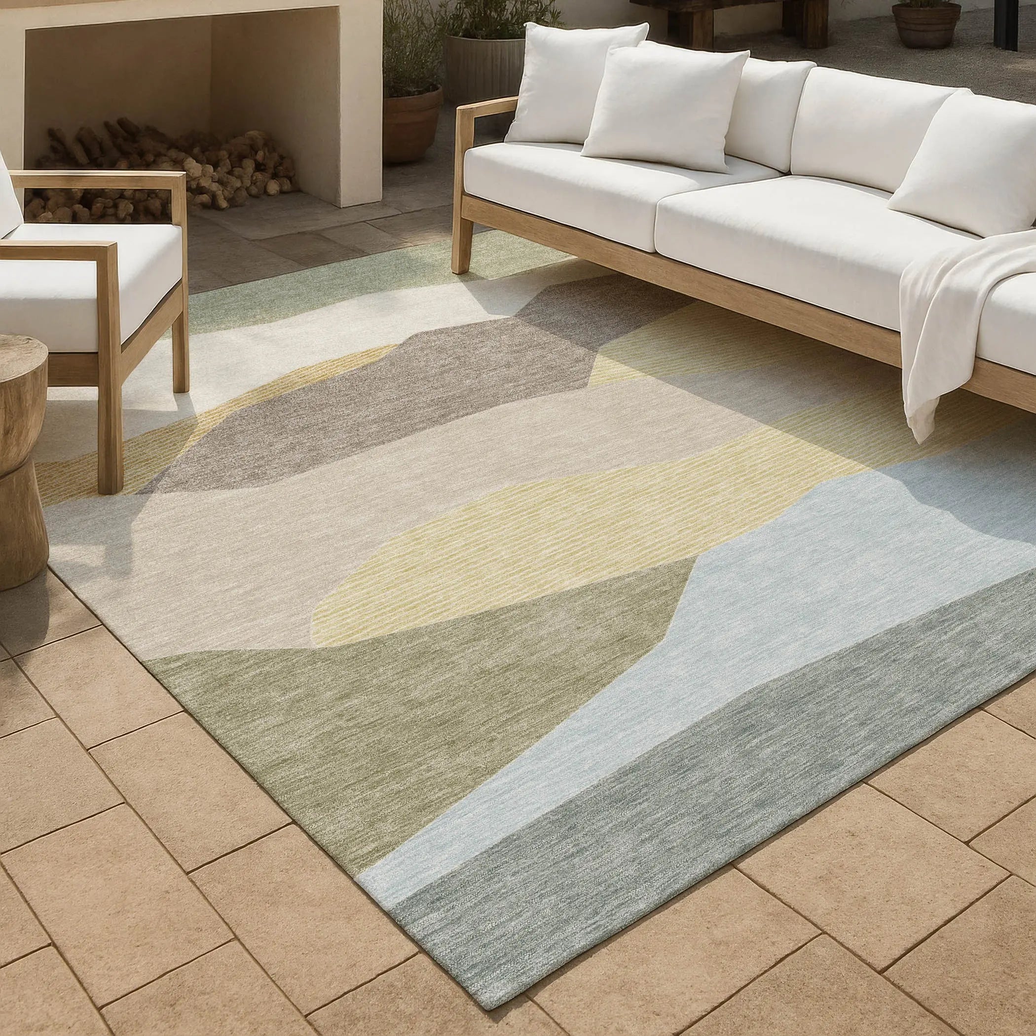 10' X 14' Ivory And Green Geometric Washable Indoor Outdoor Area Rug Homeroots Outdoor
