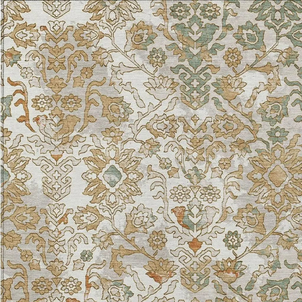 10' X 14' Ivory And Green Geometric Washable Indoor Outdoor Area Rug Homeroots Outdoor