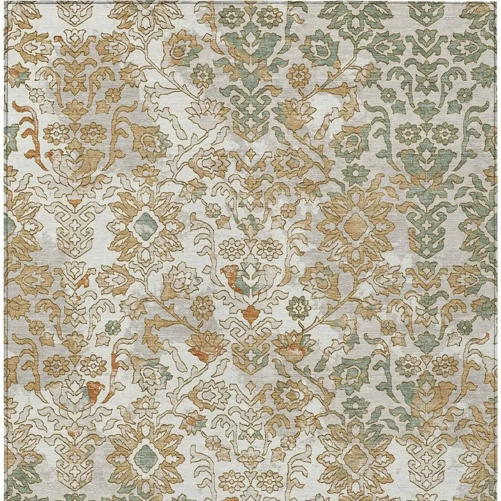 10' X 14' Ivory And Green Geometric Washable Indoor Outdoor Area Rug Homeroots Outdoor