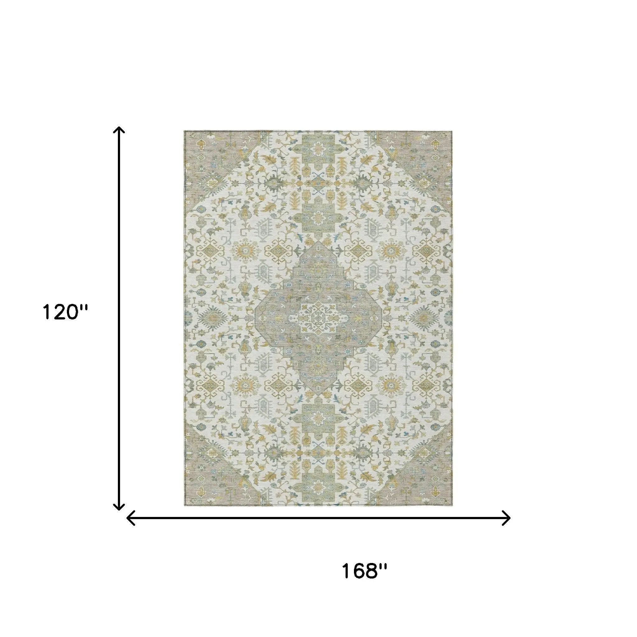 10' X 14' Ivory And Green Medallion Washable Indoor Outdoor Area Rug Homeroots Outdoor
