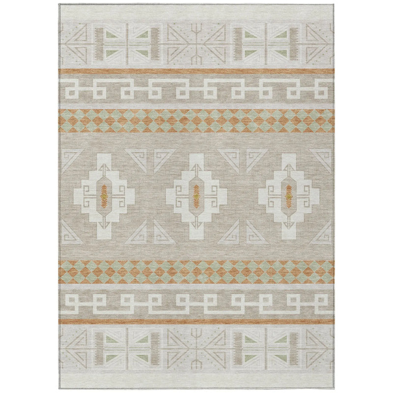 10' X 14' Ivory And Green Tribal Washable Indoor Outdoor Area Rug Homeroots Outdoor