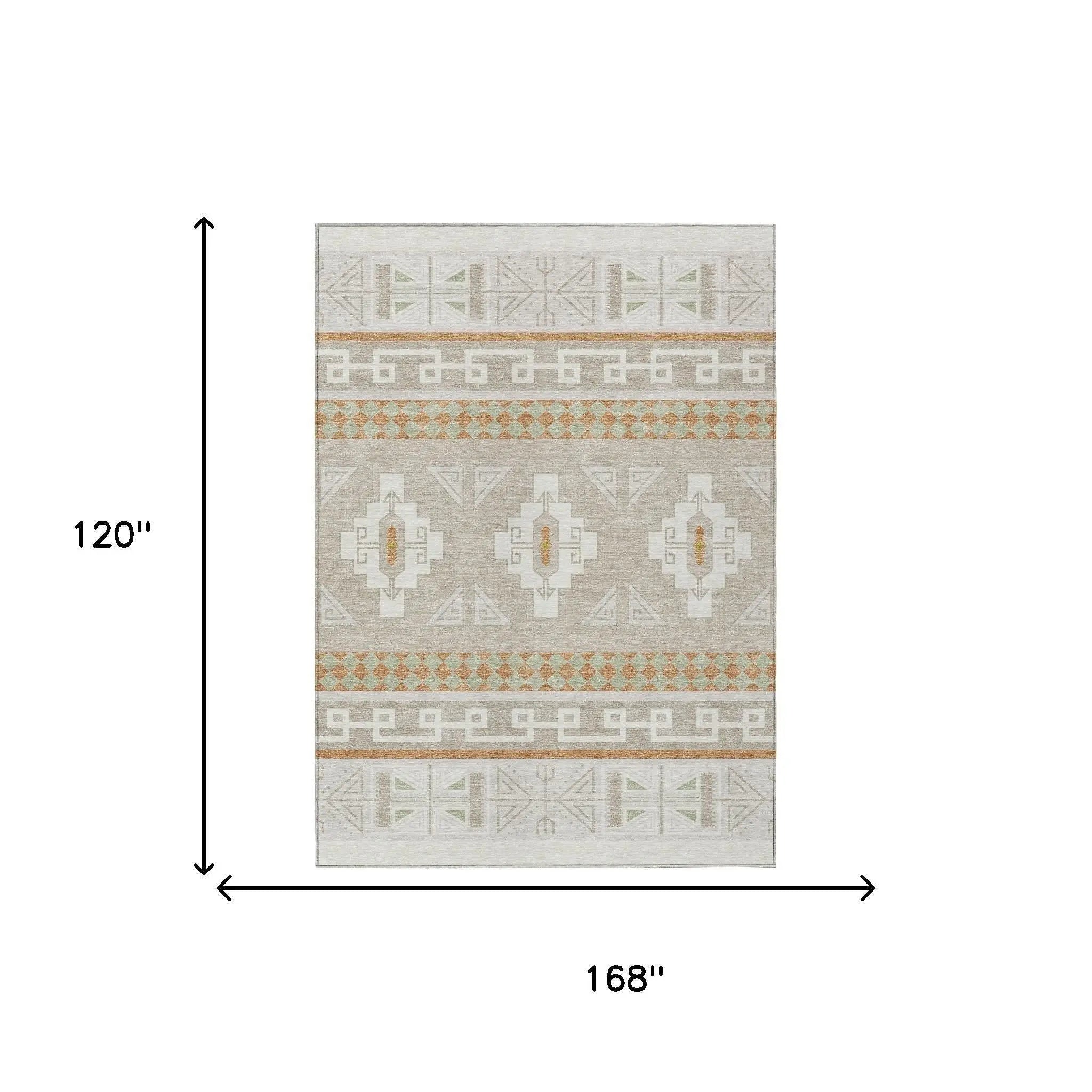 10' X 14' Ivory And Green Tribal Washable Indoor Outdoor Area Rug Homeroots Outdoor