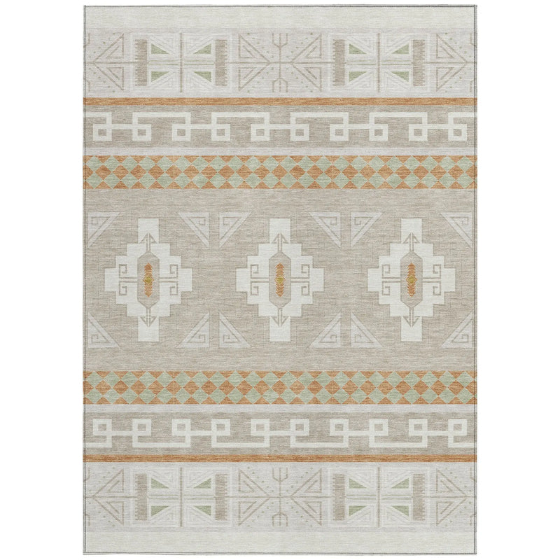 10' X 14' Ivory And Green Tribal Washable Indoor Outdoor Area Rug Homeroots Outdoor