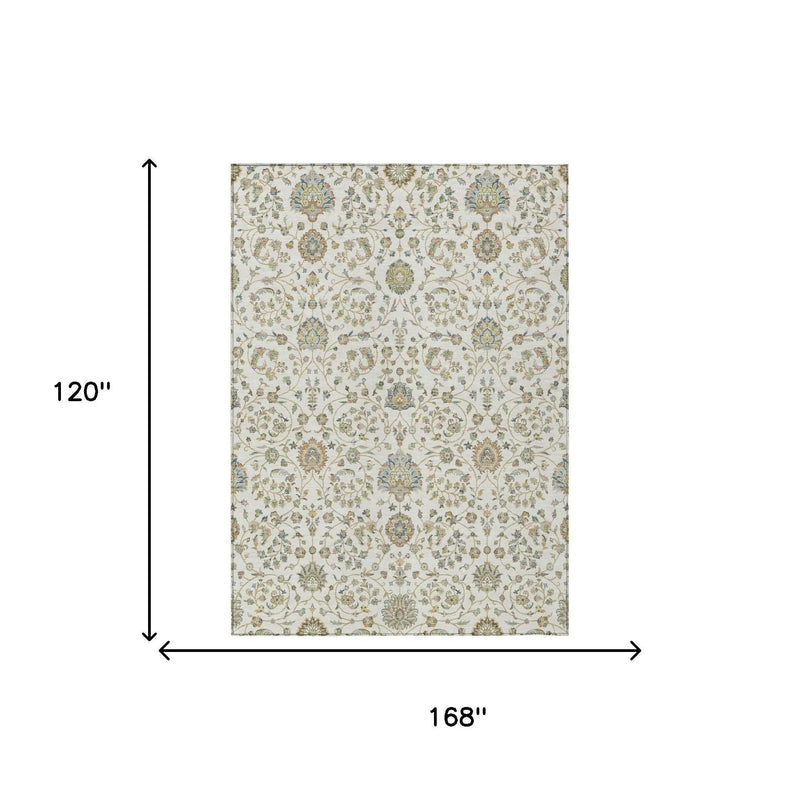 10' X 14' Ivory And Khaki Floral Washable Indoor Outdoor Area Rug Homeroots Outdoor