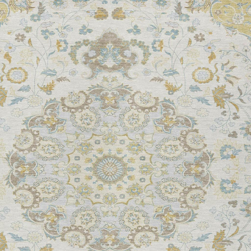 10' X 14' Ivory And Linen Damask Washable Indoor Outdoor Area Rug Homeroots Outdoor