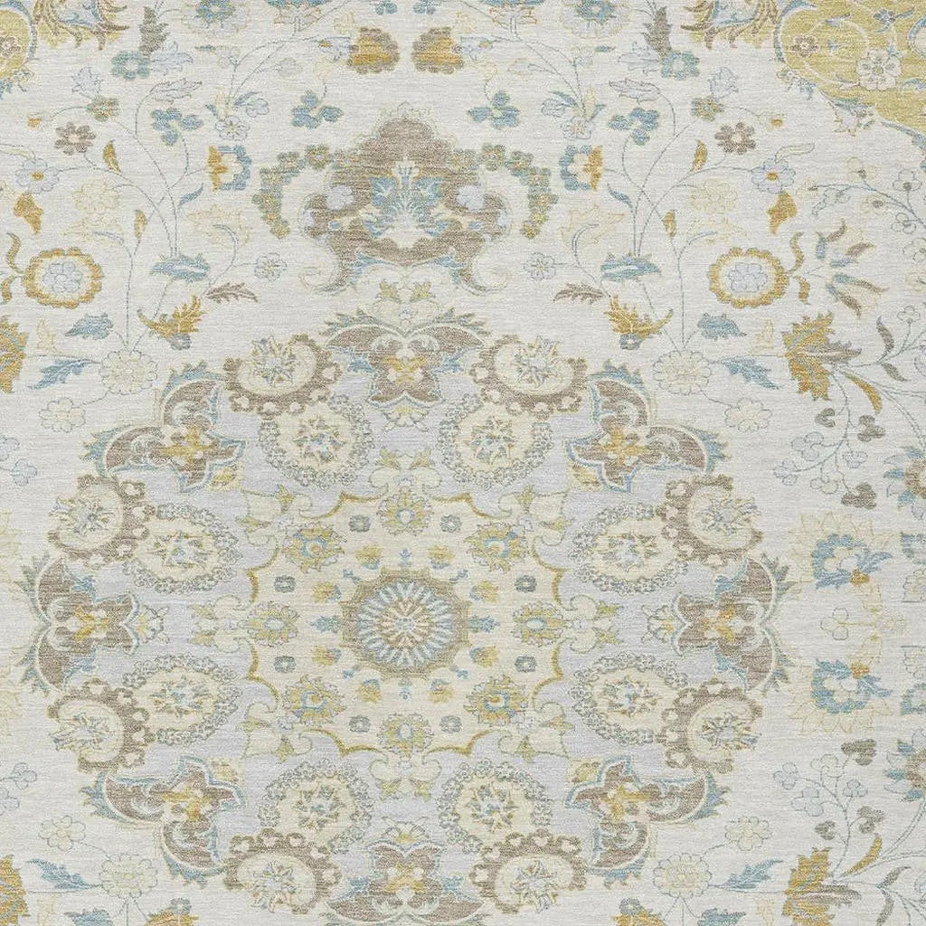10' X 14' Ivory And Linen Damask Washable Indoor Outdoor Area Rug Homeroots Outdoor