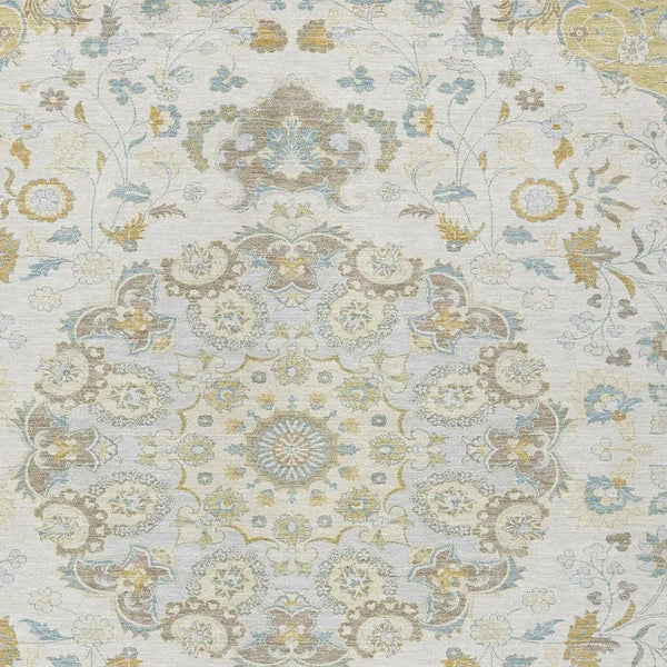 10' X 14' Ivory And Linen Damask Washable Indoor Outdoor Area Rug Homeroots Outdoor