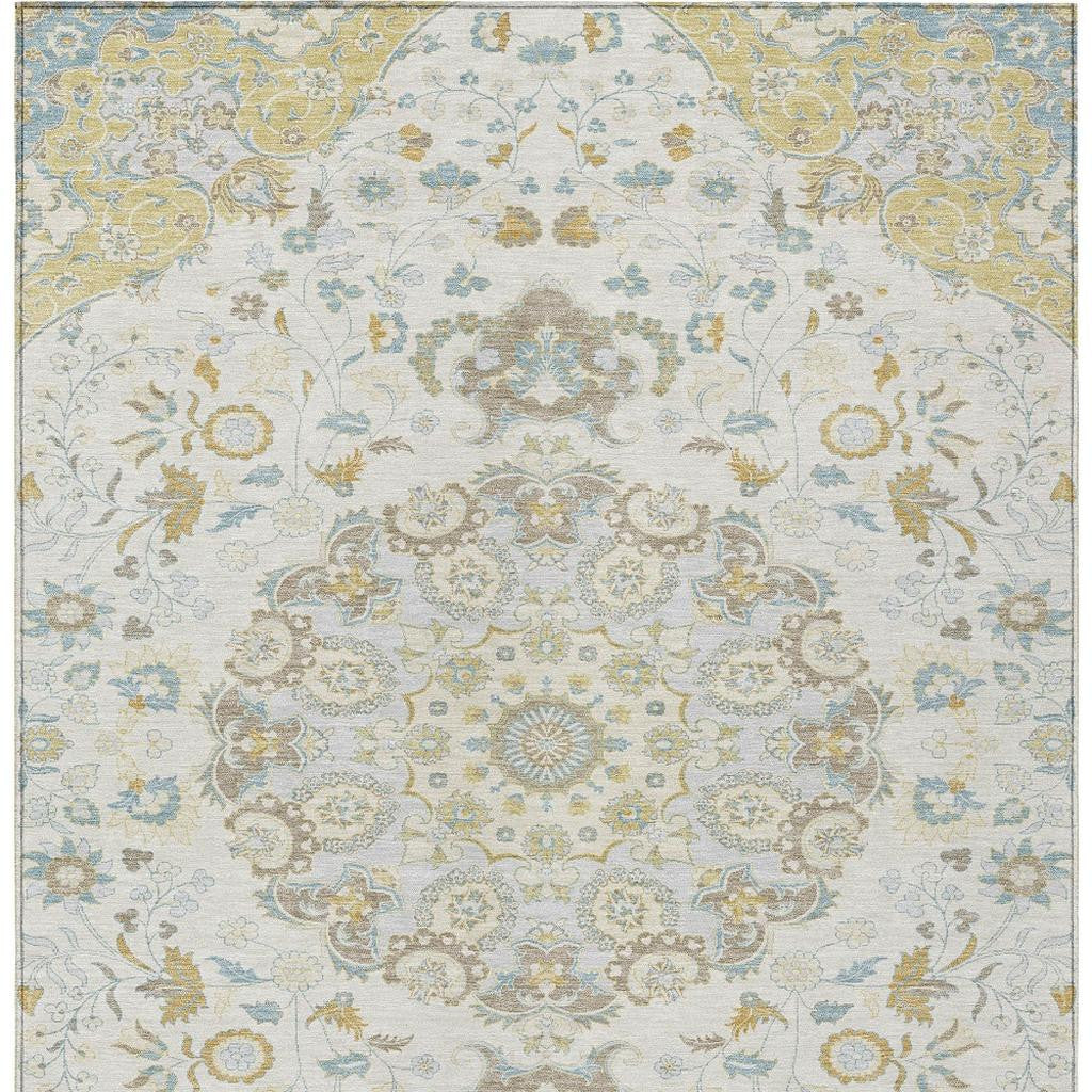 10' X 14' Ivory And Linen Damask Washable Indoor Outdoor Area Rug Homeroots Outdoor
