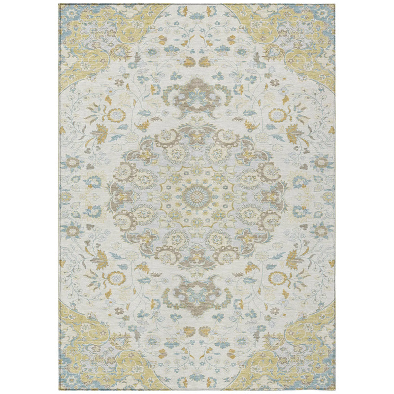 10' X 14' Ivory And Linen Damask Washable Indoor Outdoor Area Rug Homeroots Outdoor
