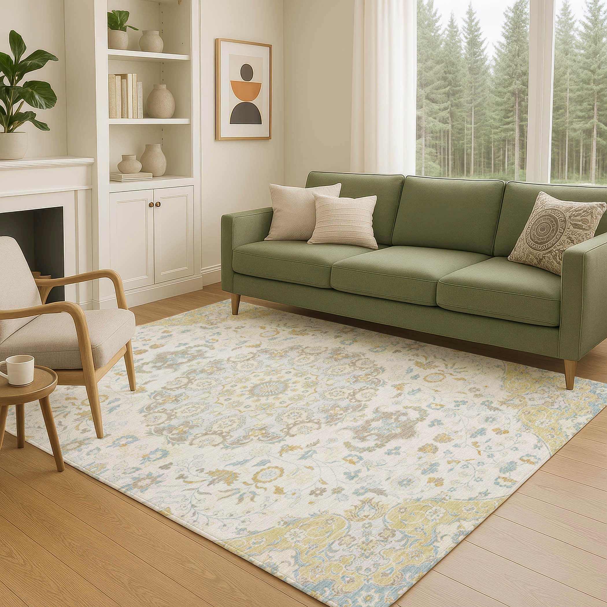 10' X 14' Ivory And Linen Damask Washable Indoor Outdoor Area Rug Homeroots Outdoor