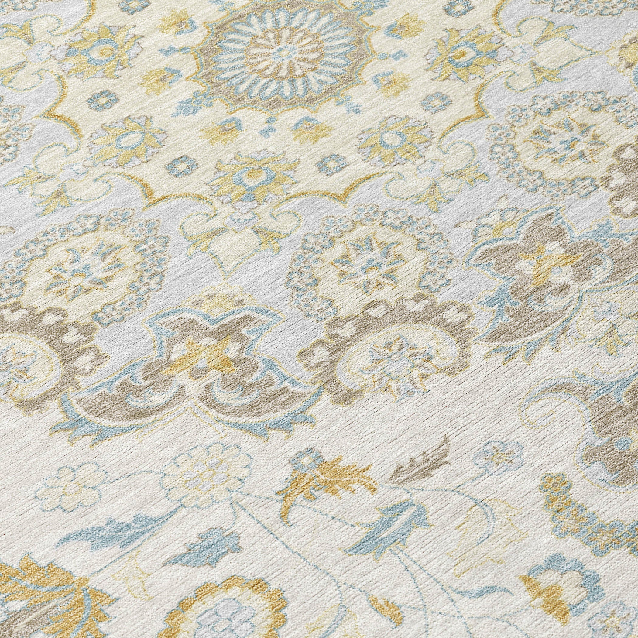 10' X 14' Ivory And Linen Damask Washable Indoor Outdoor Area Rug Homeroots Outdoor