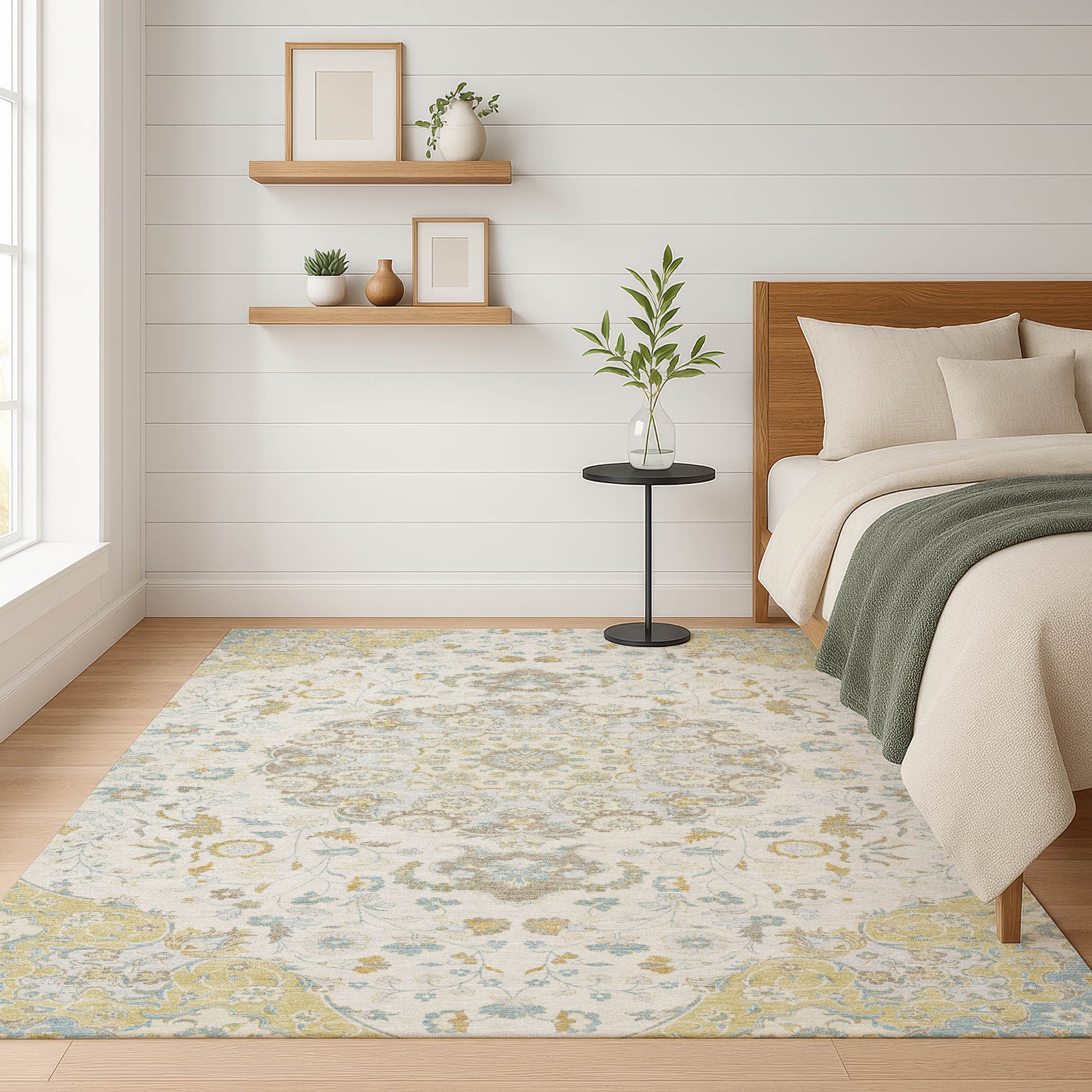 10' X 14' Ivory And Linen Damask Washable Indoor Outdoor Area Rug Homeroots Outdoor