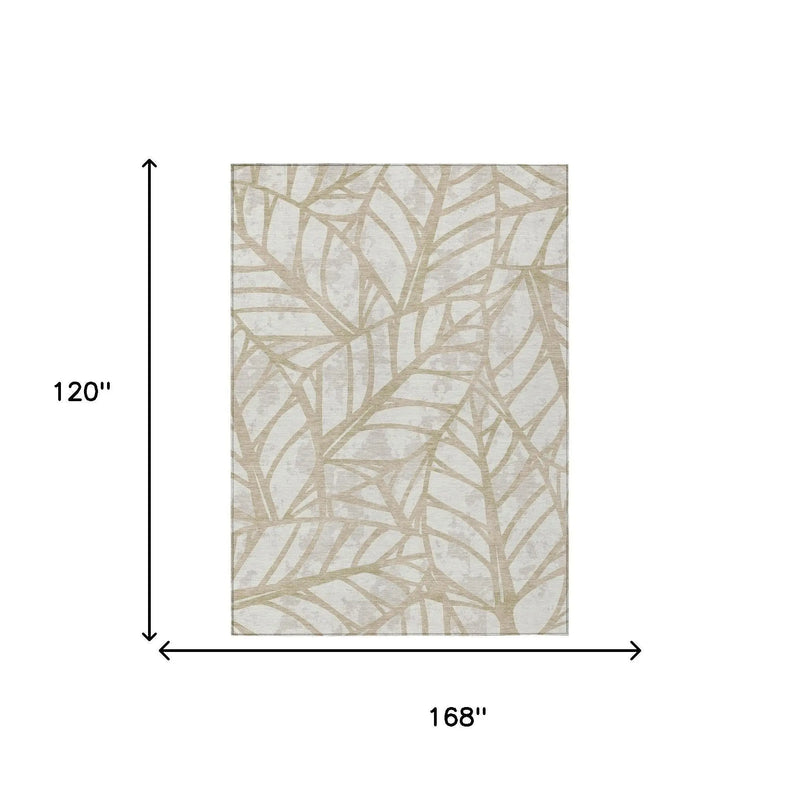 10' X 14' Ivory And Linen Floral Washable Indoor Outdoor Area Rug Homeroots Outdoor