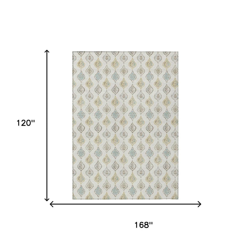 10' X 14' Ivory And Linen Floral Washable Indoor Outdoor Area Rug Homeroots Outdoor