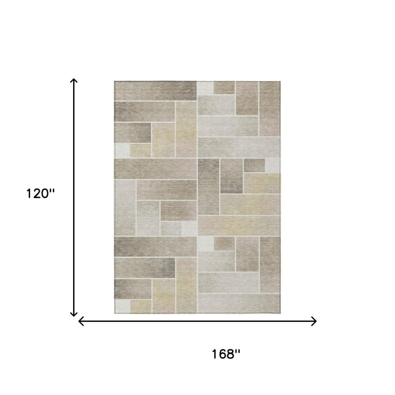 10' X 14' Ivory And Linen Geometric Washable Indoor Outdoor Area Rug Homeroots Outdoor