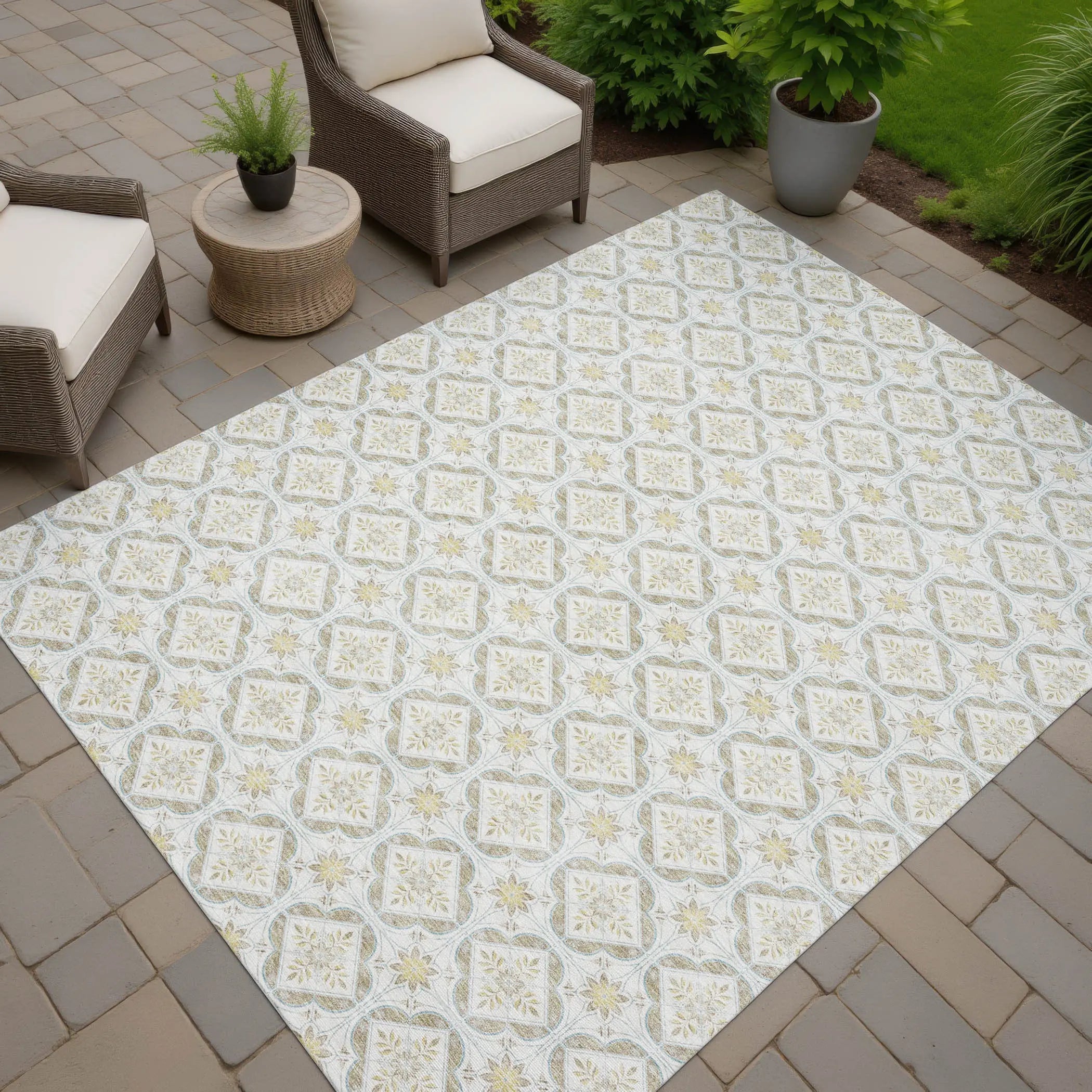 10' X 14' Ivory And Linen Geometric Washable Indoor Outdoor Area Rug Homeroots Outdoor