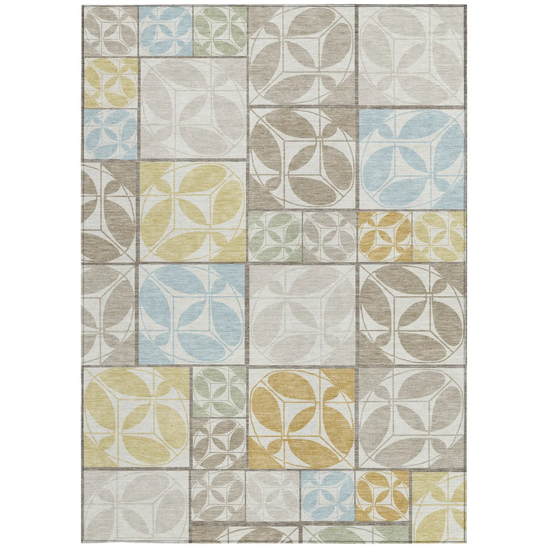 10' X 14' Ivory And Linen Geometric Washable Indoor Outdoor Area Rug Homeroots Outdoor