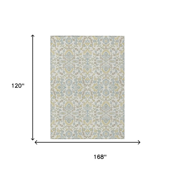10' X 14' Ivory And Linen Geometric Washable Indoor Outdoor Area Rug Homeroots Outdoor