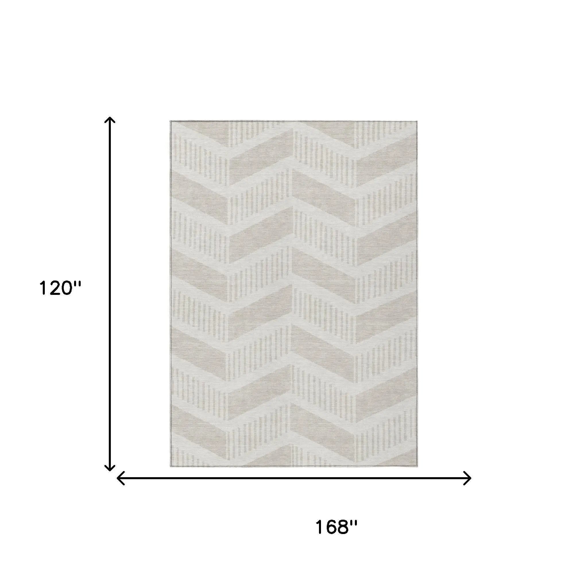 10' X 14' Ivory And Linen Geometric Washable Indoor Outdoor Area Rug Homeroots Outdoor