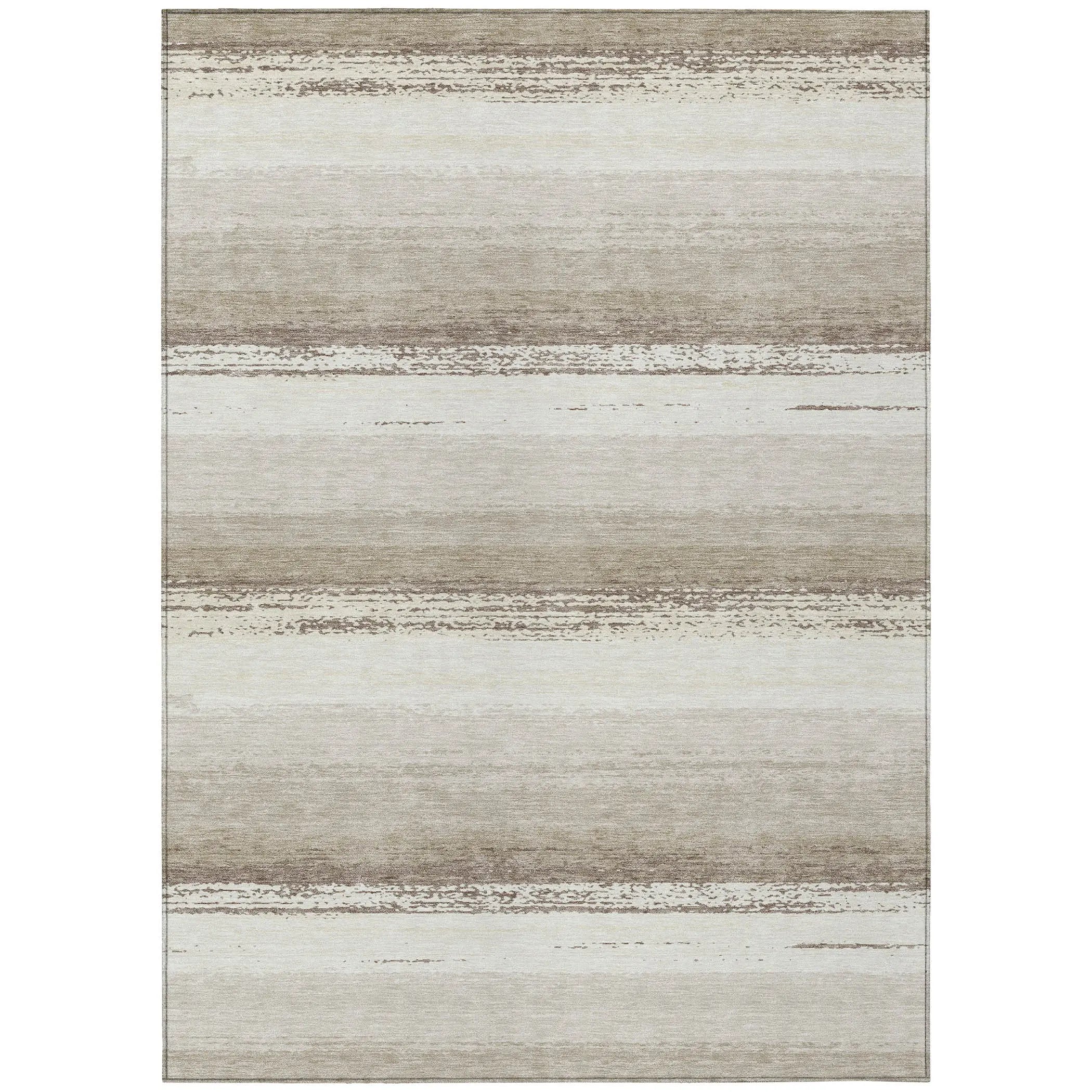 10' X 14' Ivory And Linen Striped Washable Indoor Outdoor Area Rug Homeroots Outdoor