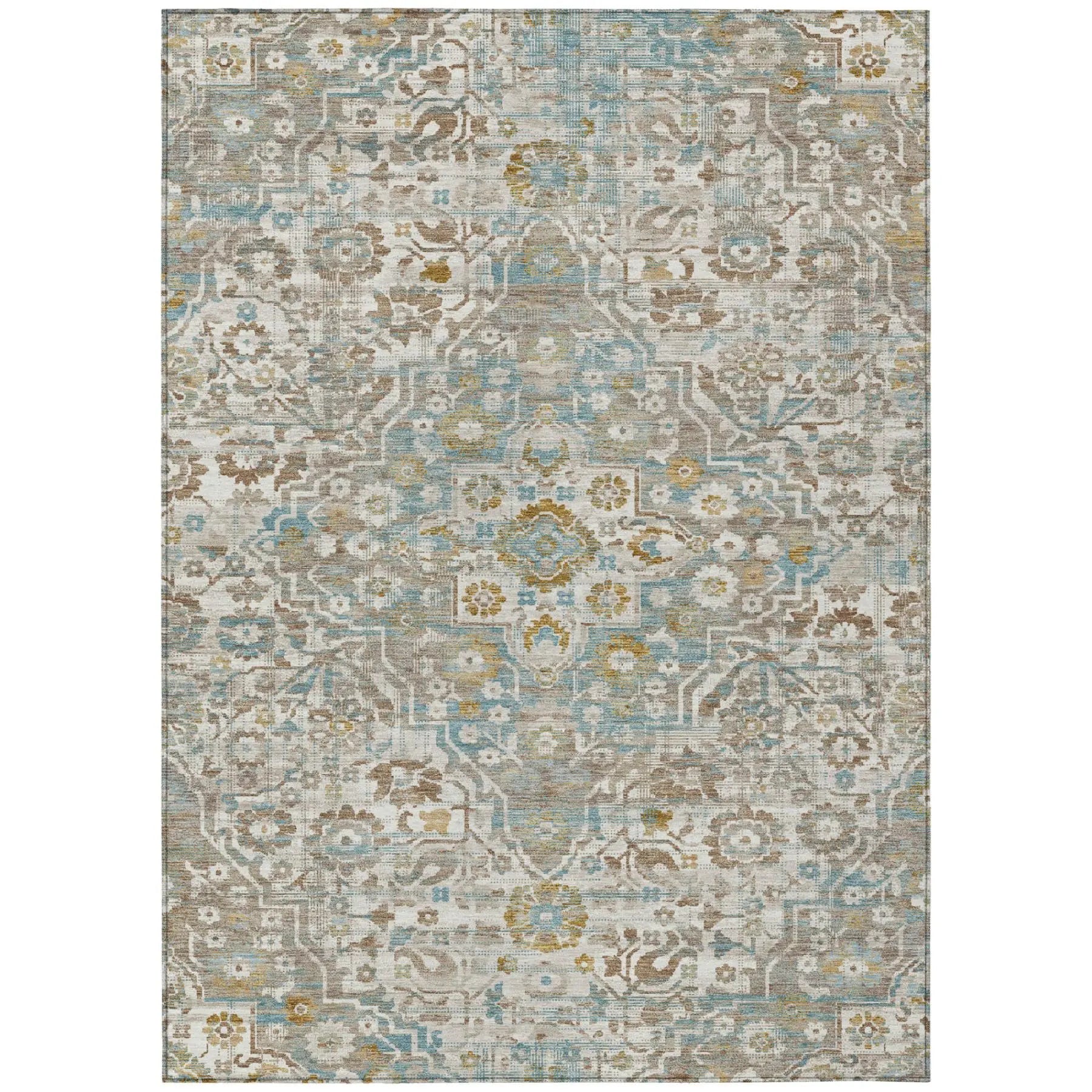 10' X 14' Ivory And Pewter Floral Medallion Washable Indoor Outdoor Area Rug Homeroots Outdoor