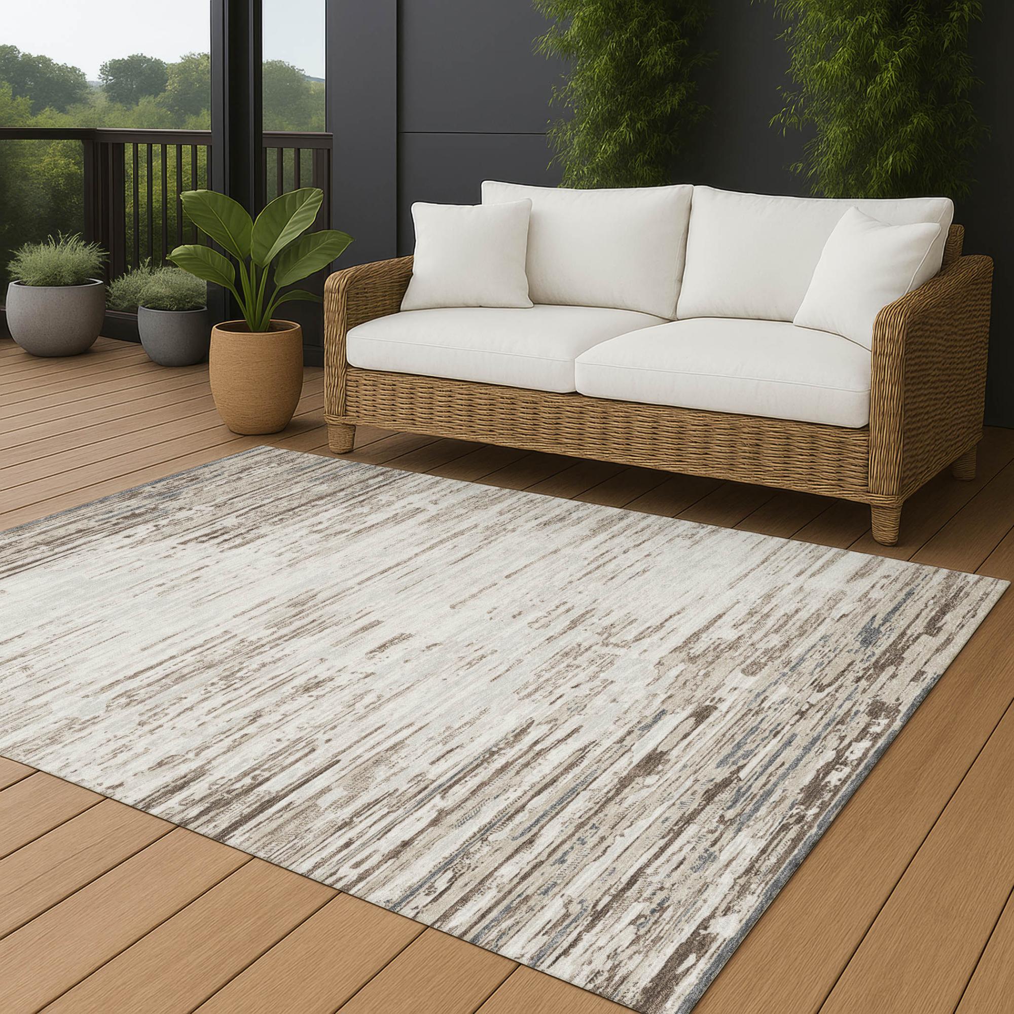 10' X 14' Ivory And Silver Abstract Washable Indoor Outdoor Area Rug Homeroots Outdoor