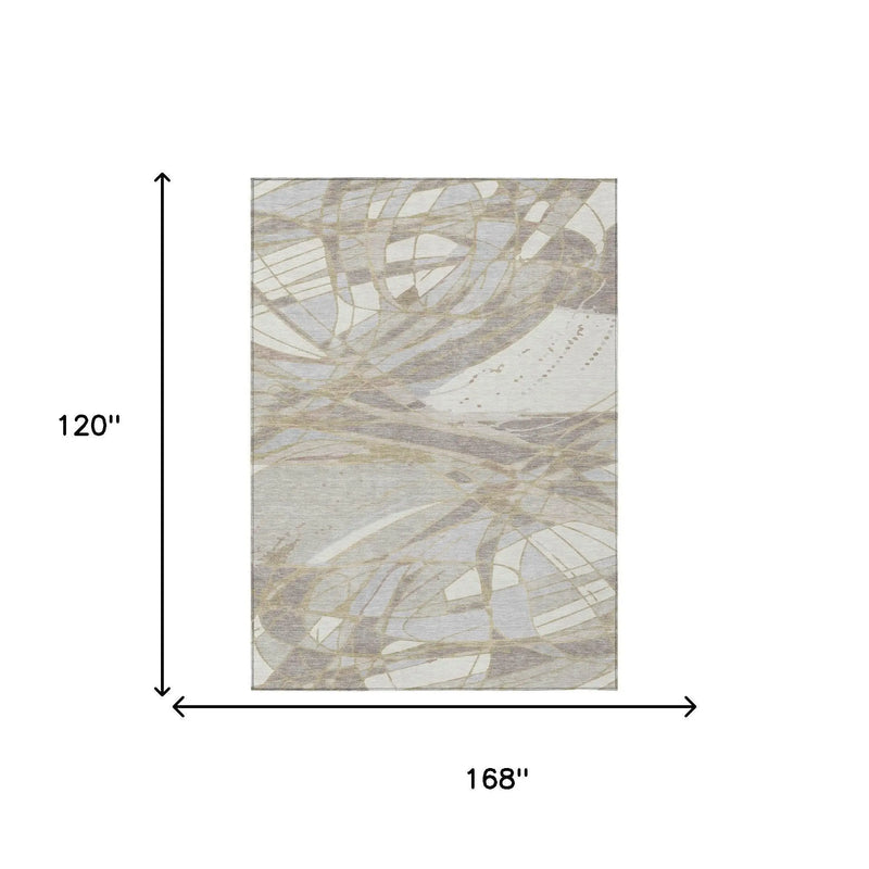 10' X 14' Ivory And Silver Abstract Washable Indoor Outdoor Area Rug Homeroots Outdoor