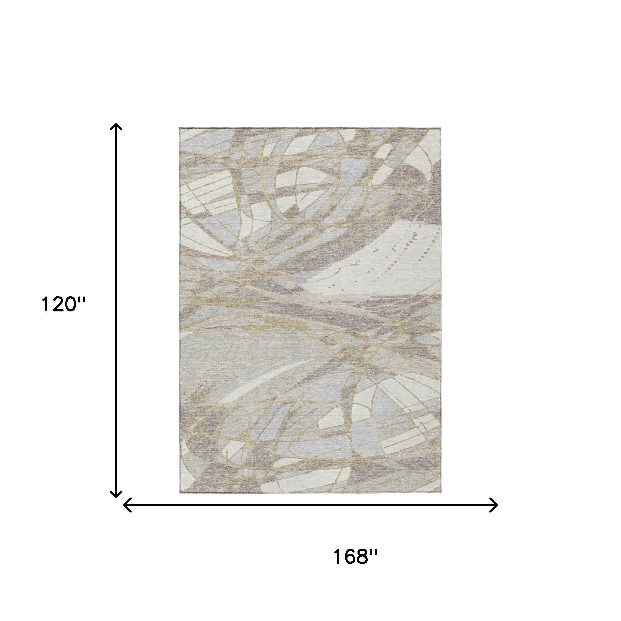 10' X 14' Ivory And Silver Abstract Washable Indoor Outdoor Area Rug Homeroots Outdoor