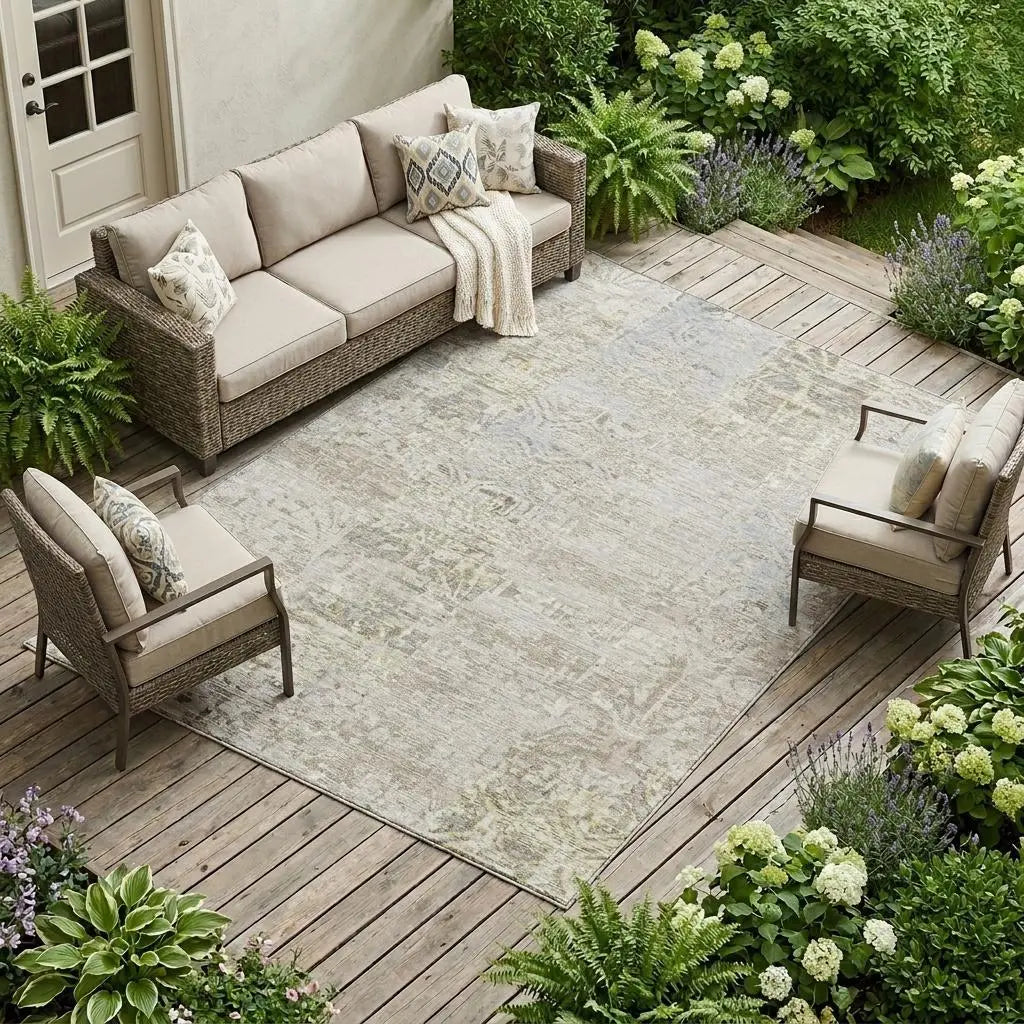 10' X 14' Ivory And Silver Abstract Washable Indoor Outdoor Area Rug Homeroots Outdoor
