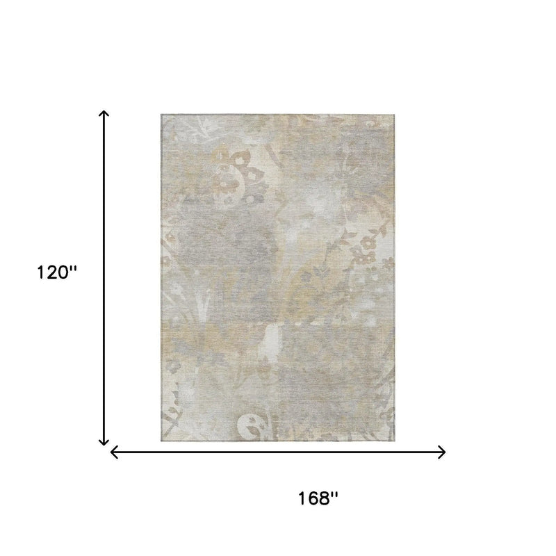 10' X 14' Ivory And Silver Botanical Leaves Washable Indoor Outdoor Area Rug Homeroots Outdoor