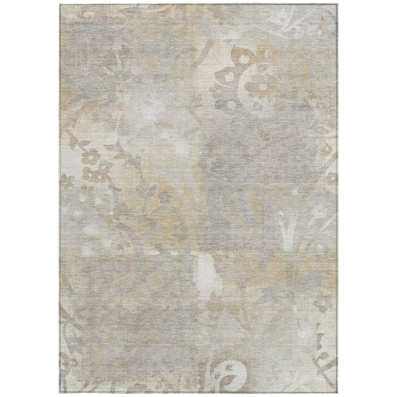 10' X 14' Ivory And Silver Botanical Leaves Washable Indoor Outdoor Area Rug Homeroots Outdoor